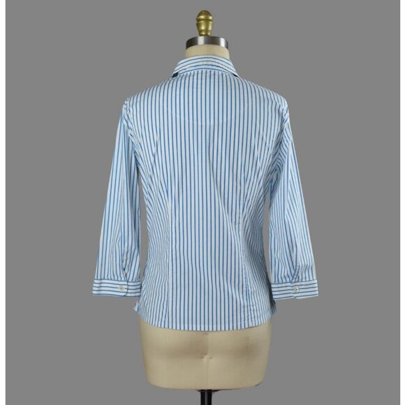 TIZZIE STRIPED COTTON BLUE BUTTON UP SHIRT - Picture 4 of 7